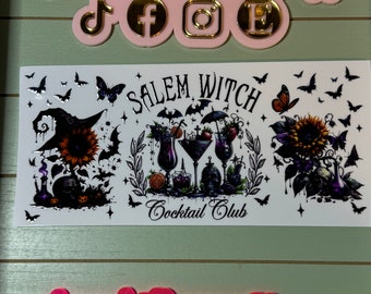 Ready to press| Salem witch/ cocktail  club /Halloween/butterfly/ witch hat / drinks uvdtf wrap | Permanent decal | No heat/ waterproof
