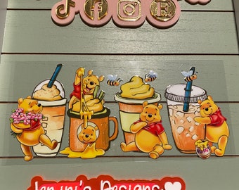 Cute bear uvdtf cup wrap /coffee 16oz uvdtf cup wrap ready to press | yellow bear coffee uvdtf cup wrap