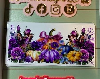 UV DTF 16 oz Glass can Ready to press|  Purple and Orange  pumpkin    | uvdtf wrap | Permanent decal | No heat needed | Waterproof