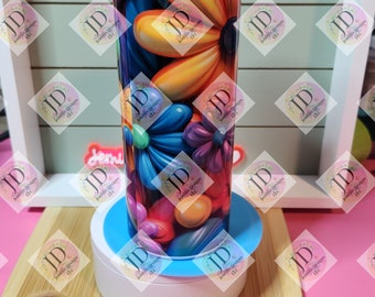 3D colorful puffy flowers 20oz skinny tumbler/ flower tumbler/bright flower tumbler,  20oz tumbler