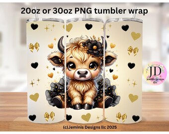Gold Ballerina cow PNG file design for tumbler sublimation. Gold tutu Ballerina highland cow fits 20 or 30 oz tumblers.  PNG Digital file
