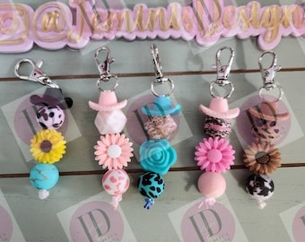 Ready to Ship Adorable flower and cowboy hat beaded zipper pull/beaded zipper pull & flower/cowboy hat dangle