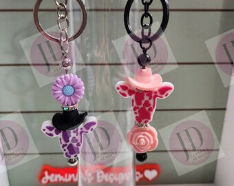 Adorable cow head and flower beaded Keychain BAR/beaded mini Keychain BAR & flower/cowboy head dangle Keychain