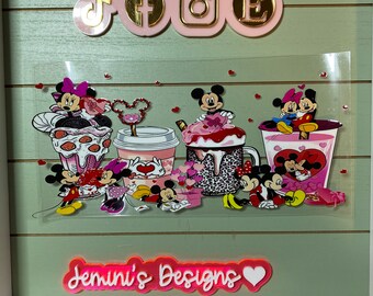 UV DTF 16 oz Glass can Ready to press|  Mouse coffee hearts wrap  | uvdtf wrap | Permanent decal | No heat needed | Waterproof