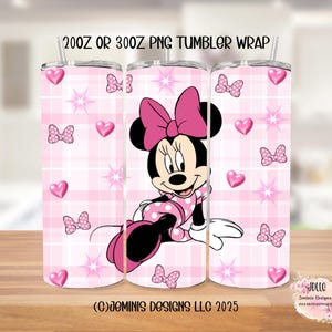 Giirl mouse pink tumber design PNG/ digital file / girl mouse polka dot dress pink png non transparent png file with colored background