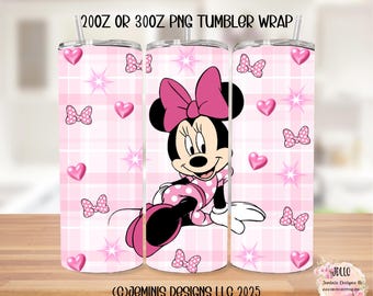 Giirl mouse pink tumber design PNG/ digital file / girl mouse polka dot dress pink png non transparent png file with colored background