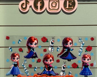 Ready to press|  uvdtf Cartoon Princess and snowman uvdtf  | uvdtf wrap | Permanent decal | No heat needed | Waterproof