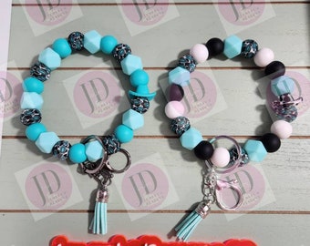 Ready to Ship Beaded Bangle Cowboy hat turquoise Keychain/beaded Bangle for her/turquoise cw print cowboy wristlet Bangle bracelet