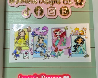 UV DTF 16 oz Glass can Ready to press|  CartoonPrincess and sidekick uvdtf  | uvdtf wrap | Permanent decal | No heat needed | Waterproof