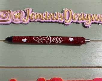 personalized red glitter gel Pen with tiny hearts Glitter Gel pen, your name glitter pens, ruby glitter pens, customized pen