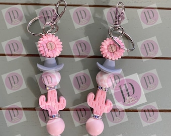 Ready to Ship Adorable cactus and cowboy hat beaded Keychain/beaded mini Keychain & cactus /cowboy hat dangle Keychain