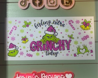UV DTF 16 oz Glass can Ready to press|  Mean one| Mean guy feeling extra grinchy| uvdtf wrap | Permanent decal | No heat needed | Waterproof