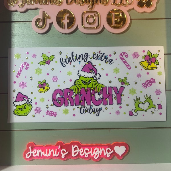 Lata de vidrio UV DTF de 16 oz lista para estampar / El malo / El tipo malo sintiéndose especialmente Grinch / Vinilo UVDTF / Calcomanía permanente / No necesita calor / Resistente al agua