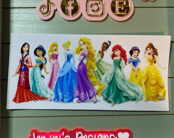 UV DTF 16 oz Glass can Ready to press|  Princess dresses uvdtf  | uvdtf wrap | Permanent decal | No heat needed | Waterproof