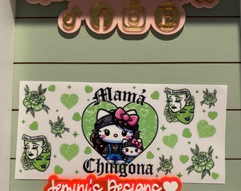 UV DTF Ready to Apply|  mama chignona green kitty  | uvdtf wrap | Permanent decal | No heat needed | Waterproof material