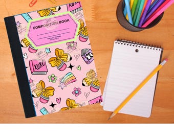 Non Editable School pencil bow PNG file design for composition notebook cover, digital design, digital file, notebook cover, Pencils, books