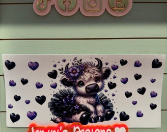 UV DTF  Ready to Apply| Highland Ballerina tutu purple / black hearts uvdtf wrap | Permanent decal | No heat needed | Waterproof material
