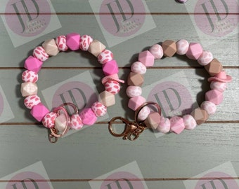 Beaded Bangle Cowboy hat pink or tan cow print Keychain/beaded Bangle for her/pink or tan cowboy wristlet/bangle cow wristlet bracelet