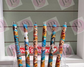 Teacher/Stay Wild/Golden Retriever Glasses/Bee/Gnome or golden Ret pen wrap. Turquoise penwraps, vibrant  colors-no glitter