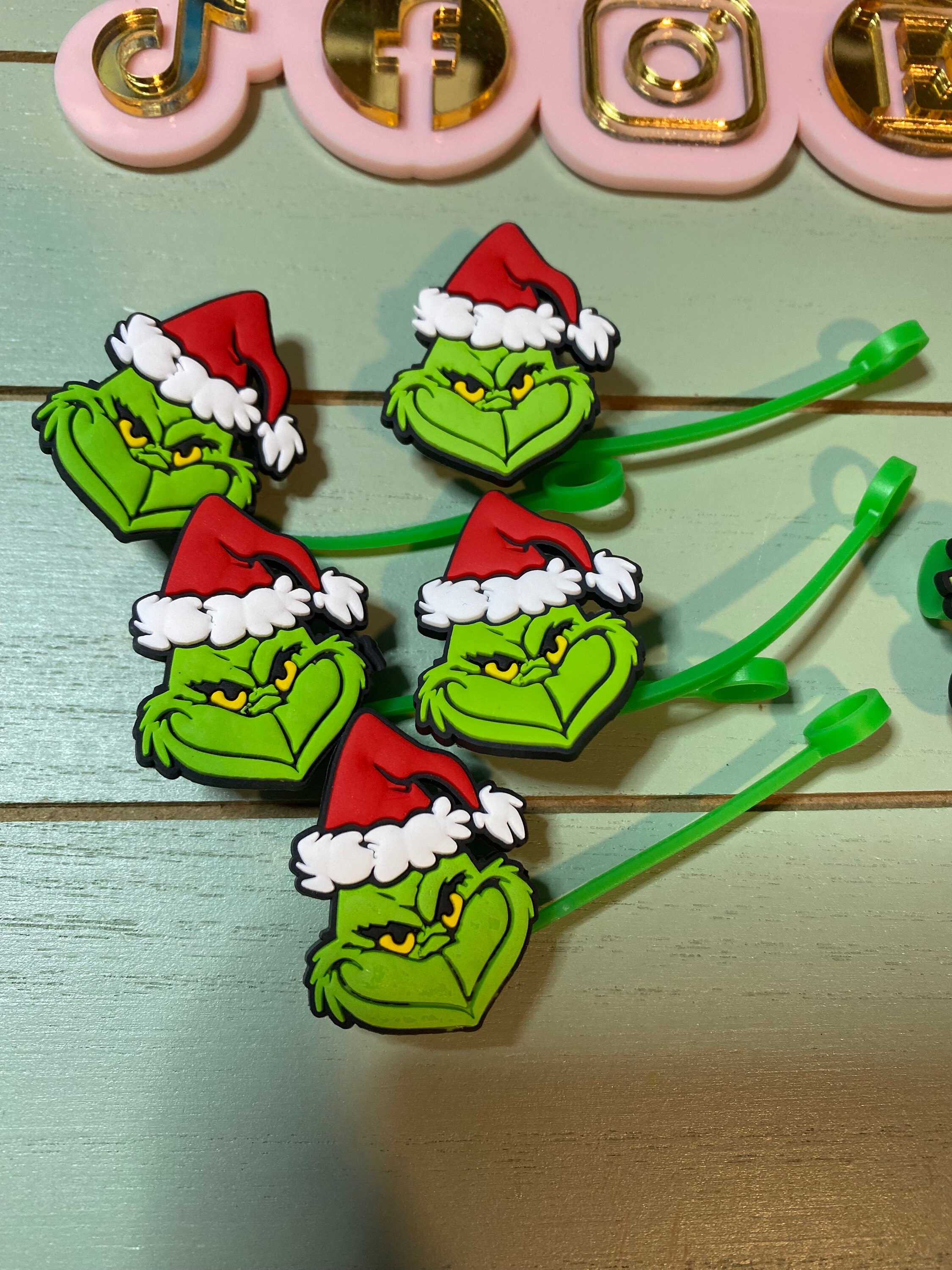 Mean One Pink Straw Topper/ Mean One Grinches Red Straw Topper 