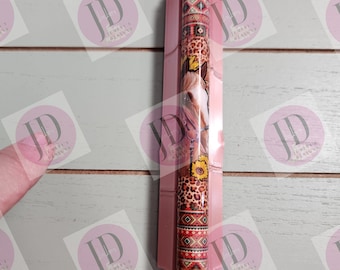 Horse Aztec Sunflower leopard print  pen wrap with Lots of vibrant colors.    Red/yellow and brown pen wrap no glitter