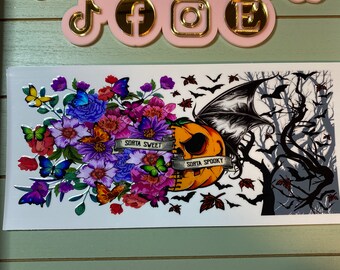 UV DTF 16 oz Glass can Ready to press|  Sorta scary sorta sweet skull | uvdtf wrap | Permanent decal | No heat needed | Waterproof