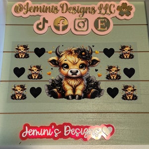 UV DTF  Ready to Apply| Highland Ballerina minis gold / black hearts uvdtf wrap | Permanent decal | No heat needed | Waterproof material