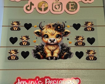 UV DTF  Ready to Apply| Highland Ballerina minis gold / black hearts uvdtf wrap | Permanent decal | No heat needed | Waterproof material
