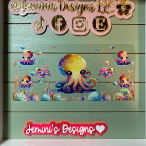 UV DTF 16 oz Glass can Ready to Apply| Baby octopus floral uvdtf wrap | Permanent decal | No heat needed | Waterproof material