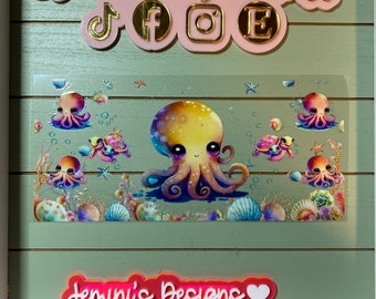 UV DTF 16 oz Glass can Ready to Apply| Baby octopus floral uvdtf wrap | Permanent decal | No heat needed | Waterproof material