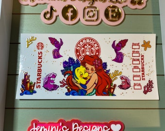 UV DTF 16 oz Glass can Ready to press|  mermaid & flounder fish  | uvdtf wrap | Permanent decal | No heat needed | Waterproof