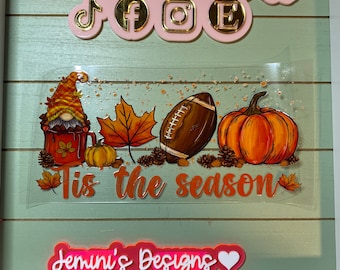 UV DTF 16 oz Glass can Ready to press|  Pumpkin fall Tis the season gnome   | uvdtf wrap | Permanent decal | No heat needed | Waterpro