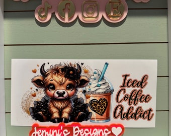 UV DTF Ready to Apply| coffe addict ballerina cow uvdtf wrap/ black gold and leopard | Permanent decal | No heat needed | Waterproof materia