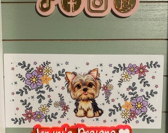 UV DTF  Ready to Apply| Yorkie floral/ paw print | uvdtf wrap | Permanent decal | No heat needed | Waterproof material