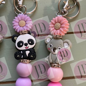 Ready to Ship Adorable koala or panda beaded Keychain/beaded mini Keychain panda lavender or pink keychain