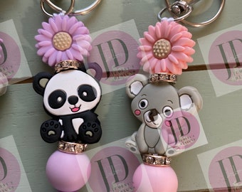 Ready to Ship Adorable koala or panda beaded Keychain/beaded mini Keychain panda lavender or pink keychain