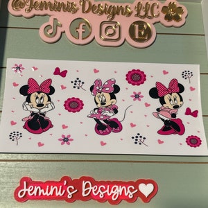 UV DTF 16 oz Glass can Ready to press|  Girl Mouse pink polka dot full/ uvdtf wrap | Permanent decal | No heat needed | Waterproof