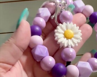 Beaded Bangle Daisy flower/purple/Keychain/ purple marble wristlet keychain, bangle keychain for her