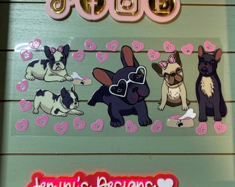 UV DTF 16 oz Glass can Ready to Apply| Frenchie dog/ paw print | uvdtf wrap | Permanent decal | No heat needed | Waterproof material