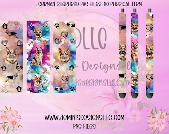 German Shepherd Pen wrap PNG file design. File can be sized, Designed for 1.5 w x 4.75 L- Vibrant pen wrap.  German shepherd mom pen wrap