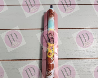 Highland cow & Sunflower leopard and cow print  pen wrap with Lots of vibrant colors sparkle.   Aqua, yellow and brown pen wrap no glitter