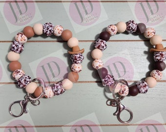 Ready to Ship Beaded Bangle Cowboy hat light or dark brown Keychain/beaded Bangle for her/brown cowboy wristlet Bangle bracelet