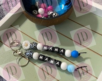 Ready to Ship Beaded MAMA blue  Sunflower.Keychain/beaded Keychain, choice of one beaded MAMA Keychain/gifts for mom
