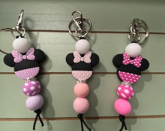 Ready to Ship Adorable mouse beaded Keychain/beaded mini Keychain & mouse ears dangle Keychain