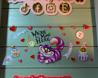 Striped smiling cat/ pink grinning cat| Hearts , tea party uvdtf 16oz uvdtf cup wrap ready to press | Mad cat