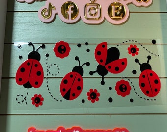UV DTF 16 or 20 oz Glass can Ready to Apply |Lady bug red and black  | uvdtf wrap | Permanent decal | No heat needed | Waterproof material