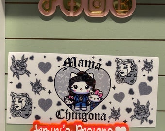 UV DTF Ready to Apply|  mama chignona grey kitty  | uvdtf wrap | Permanent decal | No heat needed | Waterproof material