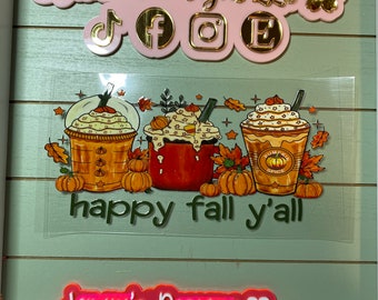 UV DTF 16 oz Glass can Ready to press|  Pumpkin fall/ happy fall yall | uvdtf wrap | Permanent decal | No heat needed | Waterproof