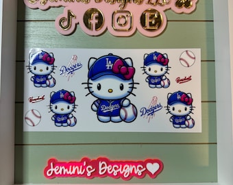 Baseball kitty uvdtf cup wrap/ ready to press/ no heat needed/ waterproof.  Will fit 16 or 20 oz glass cans
