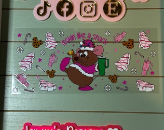 UV DTF Ready to press|pink mouse lookin like a snack Christmas tree/ tumbler/ trees| uvdtf wrap | Permanent decal | Waterproof/ no heat
